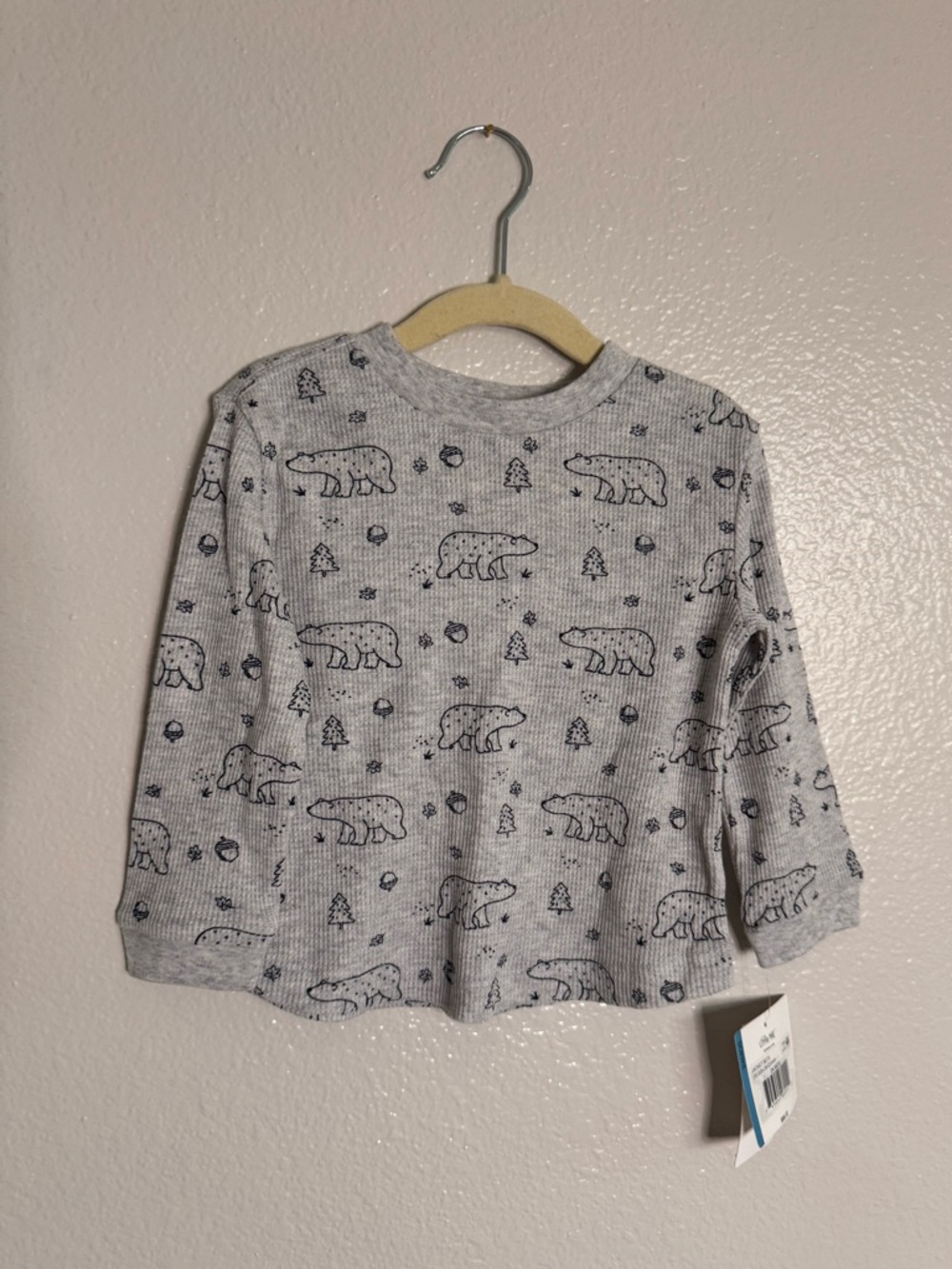 Little Me Gray Long-Sleeve Tee with Navy Bear Print
